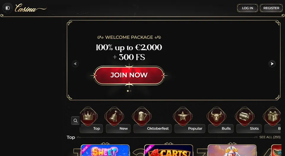 Homepage di Casina, casinò estero con deposito da 10 €