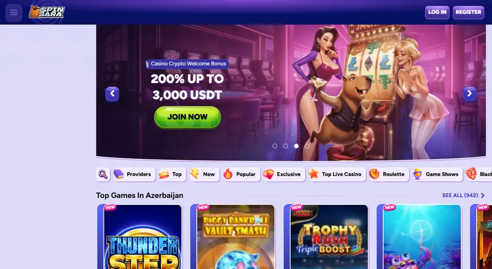 Homepage di Spinbara, casinò estero con deposito da 10-30 €